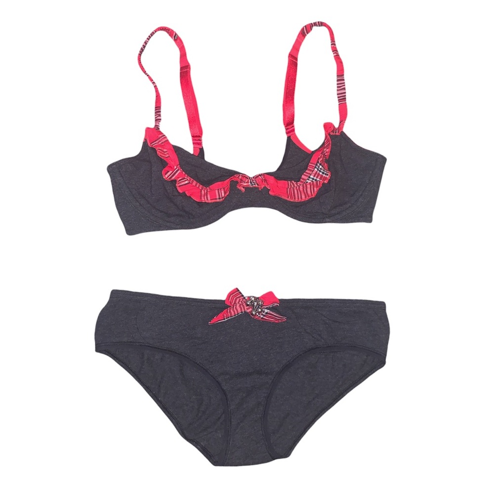 Victoria’s Secret Holiday Cotton Bra Panty Set Lingerie Jingle Bells Plaid 34D M